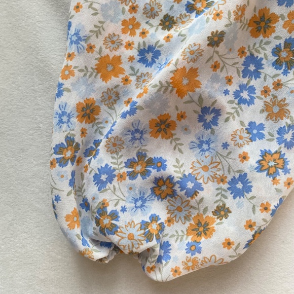 floral ruched smocked blouse puff sleeve long sleeve top - Picture 5 of 6